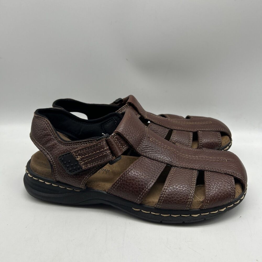 Dr Scholls Sandals Mens 8 Brown Leather‎ Memory Foam Gaston Fisherman Cool Fit